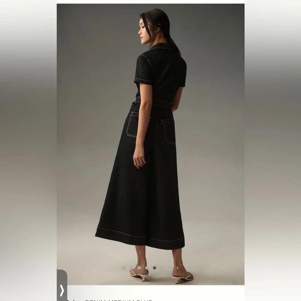 Maeve Black Wide-Leg Wrap Jumpsuit with Contrast Stitching
